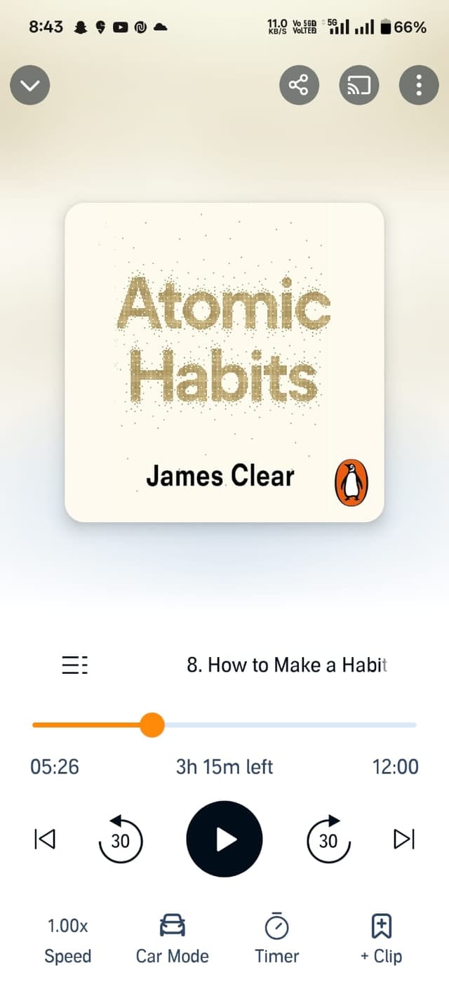 Audible mobile player showing current progress